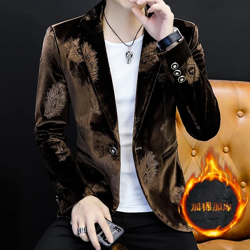 

4XL Casual Suit Men's Korean Fashion Small Suit Autumn/Winter with Velvet and Thick Canary Windbreaker Single West Men's Coat