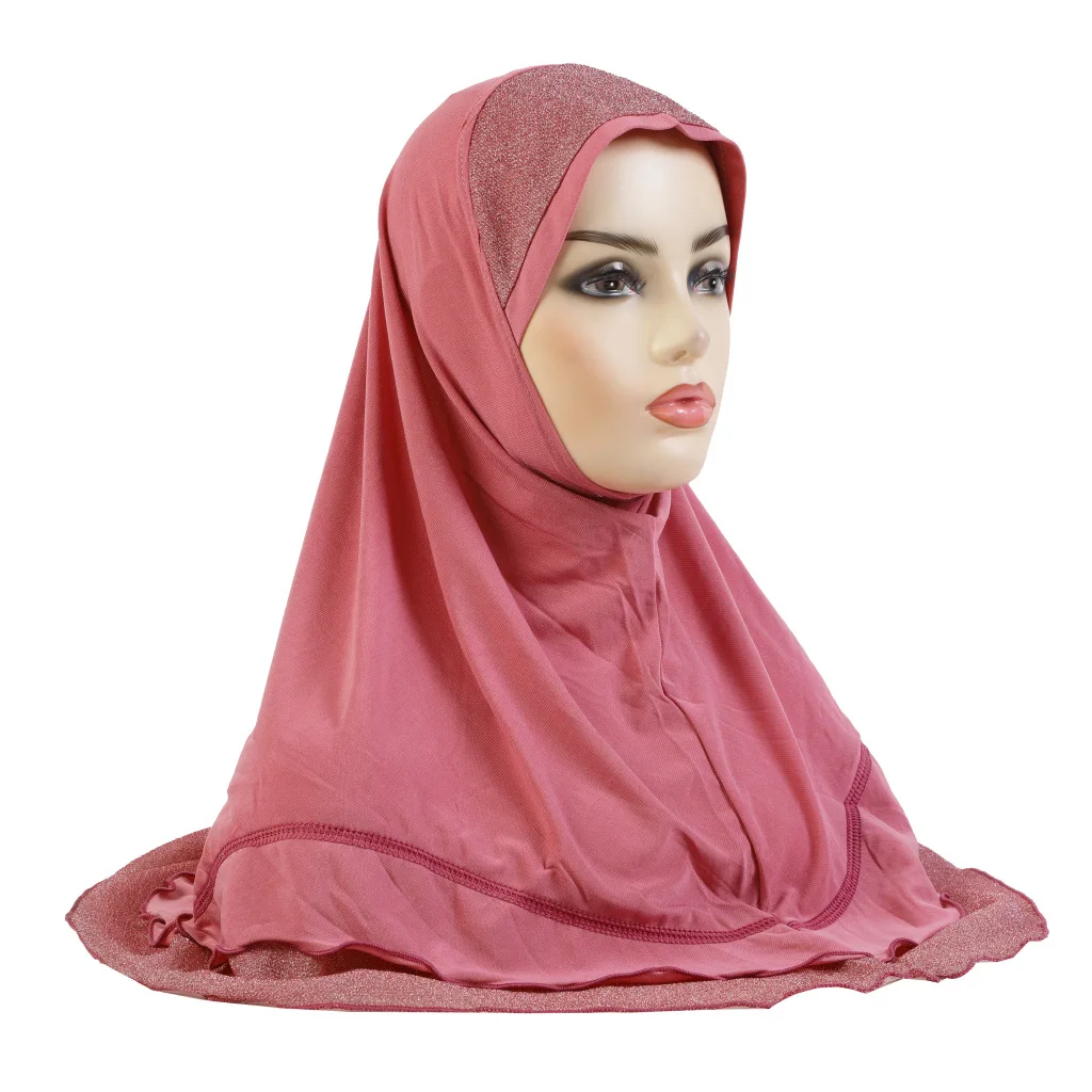 H310 One Piece Muslim Hijab Women Instant Scarf Glitter Khimar Headscarf Turban Pull On Ready Made To Wear Shawls Wrap Niqab