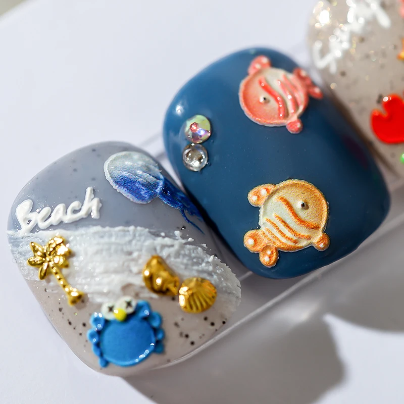 Мультяшные летние пляжные 5D мягкие рельефные Самоклеящиеся украшения для ногтей