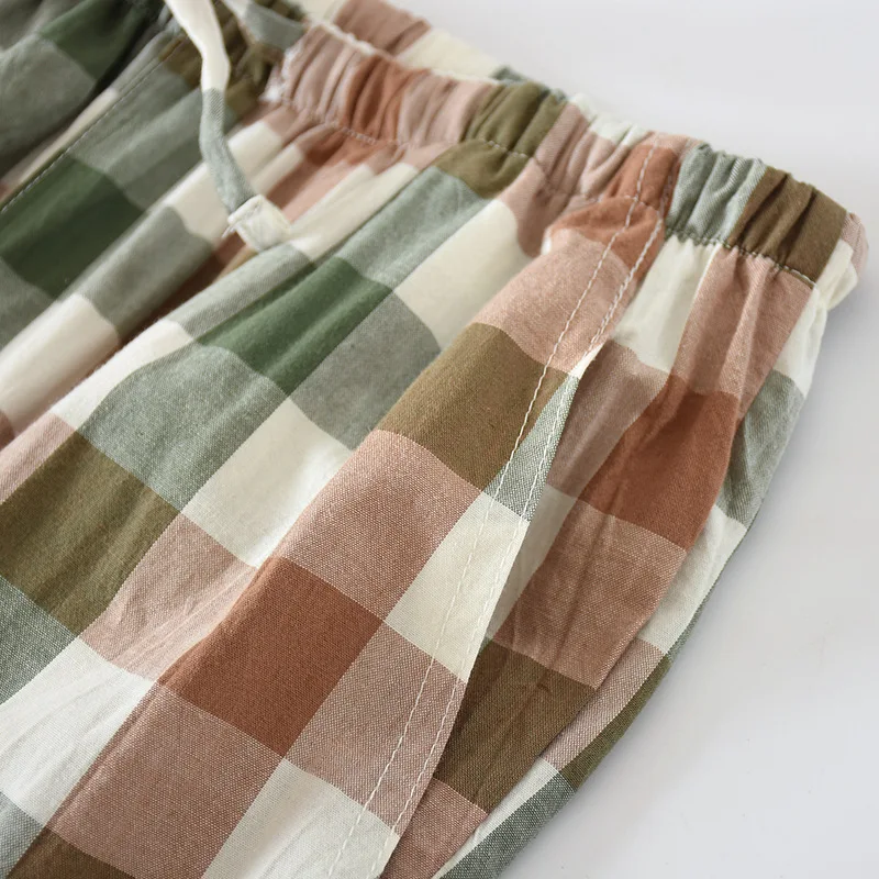 Pajamas Women's Cotton Plaid Universal for Seasons Thin Section with Side Pockets Can Be Worn Outside Home Pants Casual Trousers