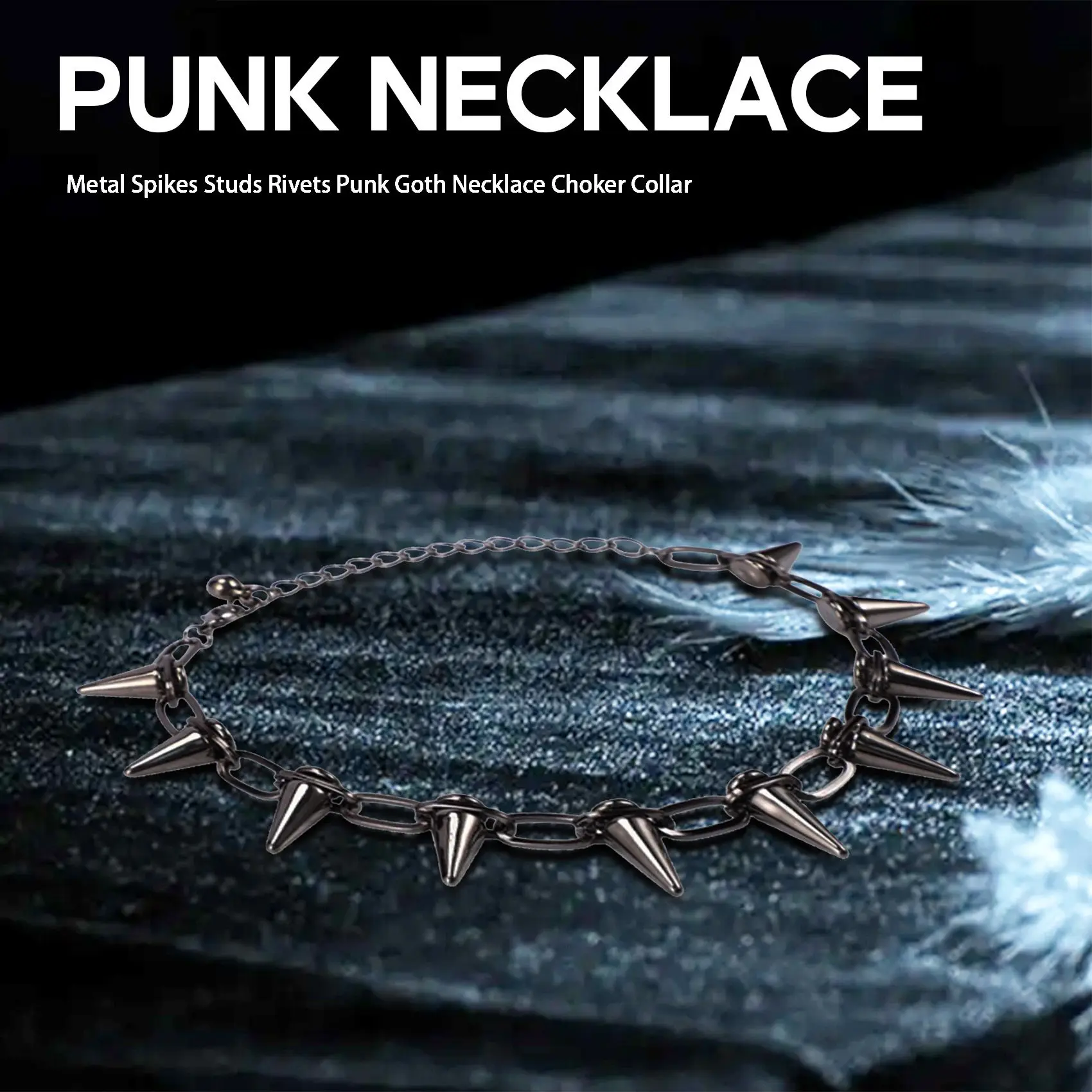 

Metal Spikes Studs Rivets Punk Goth Necklace Choker Collar