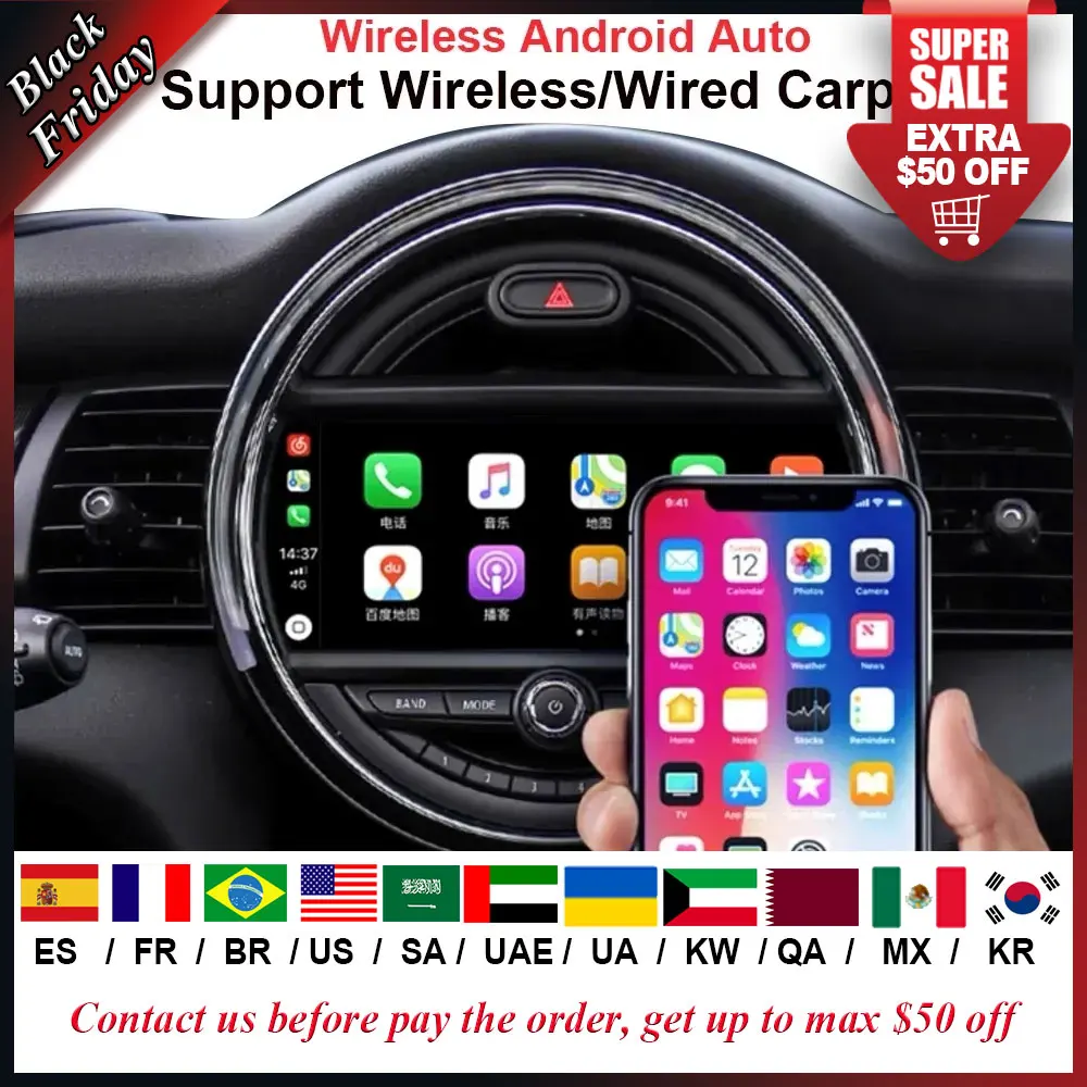 

Wireless Apple CarPlay Android Auto Decoder For BMW Mini Cooper F54 F55 F56 F60 2014-2018 NBT System Screen Support Back Camera