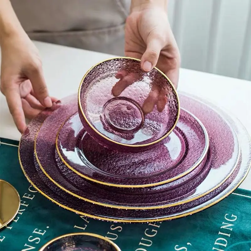 Роскошная золотая обеденная тарелка набор сервировочных тарелок стеклянная для