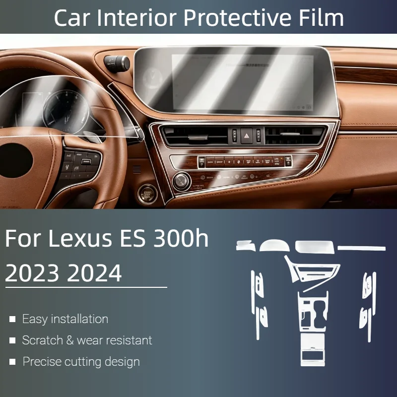 Фото Премиальная защитная пленка из ТПУ для салона Lexus ES 300h 2023-2024: для навигационного экрана и панели управления коробкой передач, антицарапийная, аксессуары №1