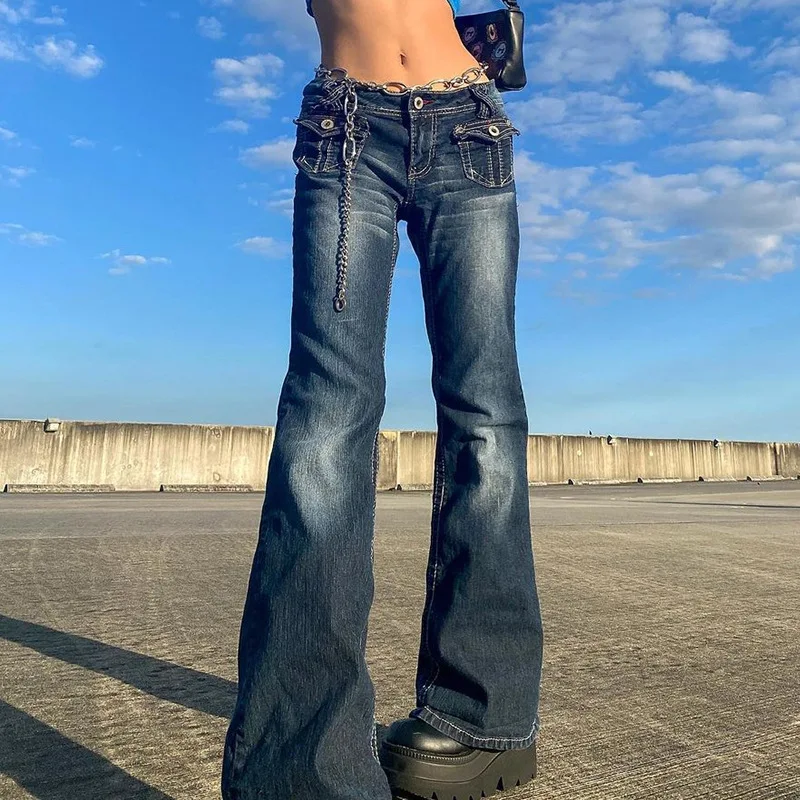 

Y2k Fashion Flared Low Waist Jeans Women Vintage Cute Chic Straight Pants Wide Jeans Woman Streetwear Harajuku Denim Trousers