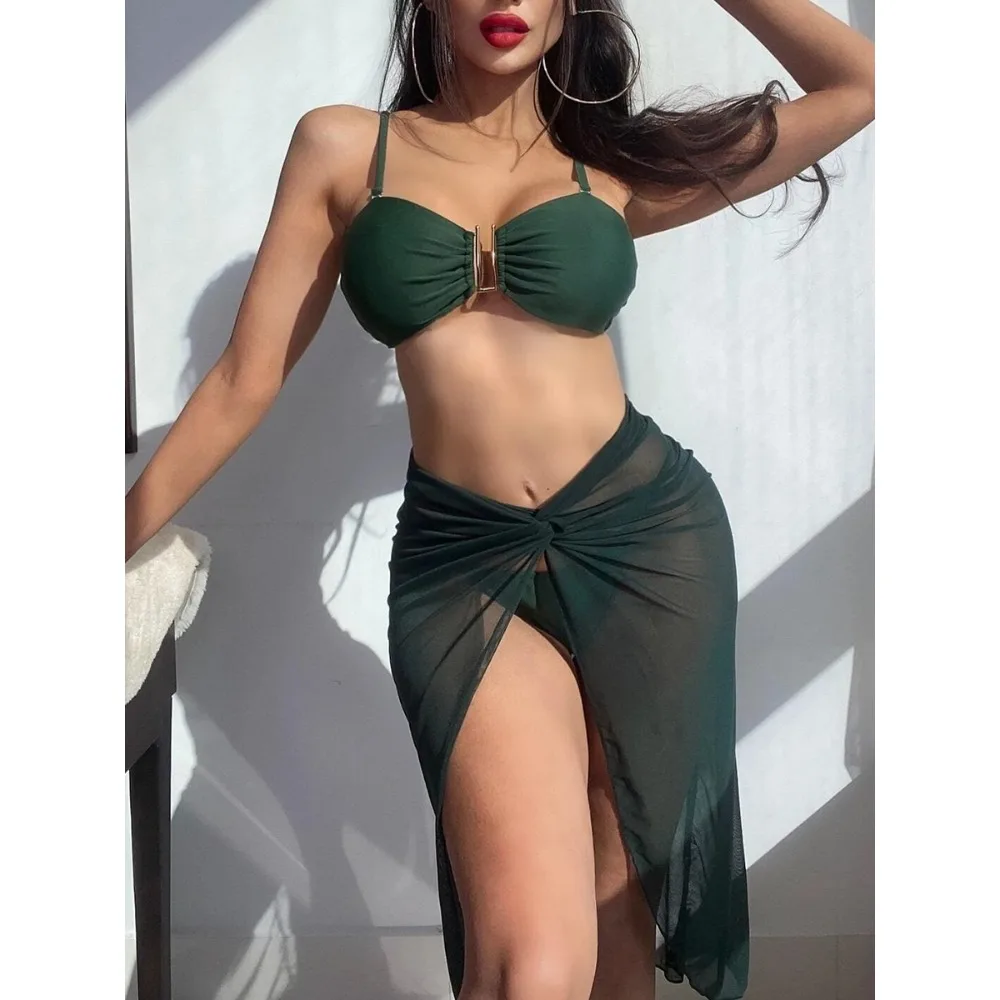 

Комплект бикини женский из 3 предметов, купальник с чашками пуш-ап, стринги, бикини, пляжная одежда, купальные костюмы, летнее бикини