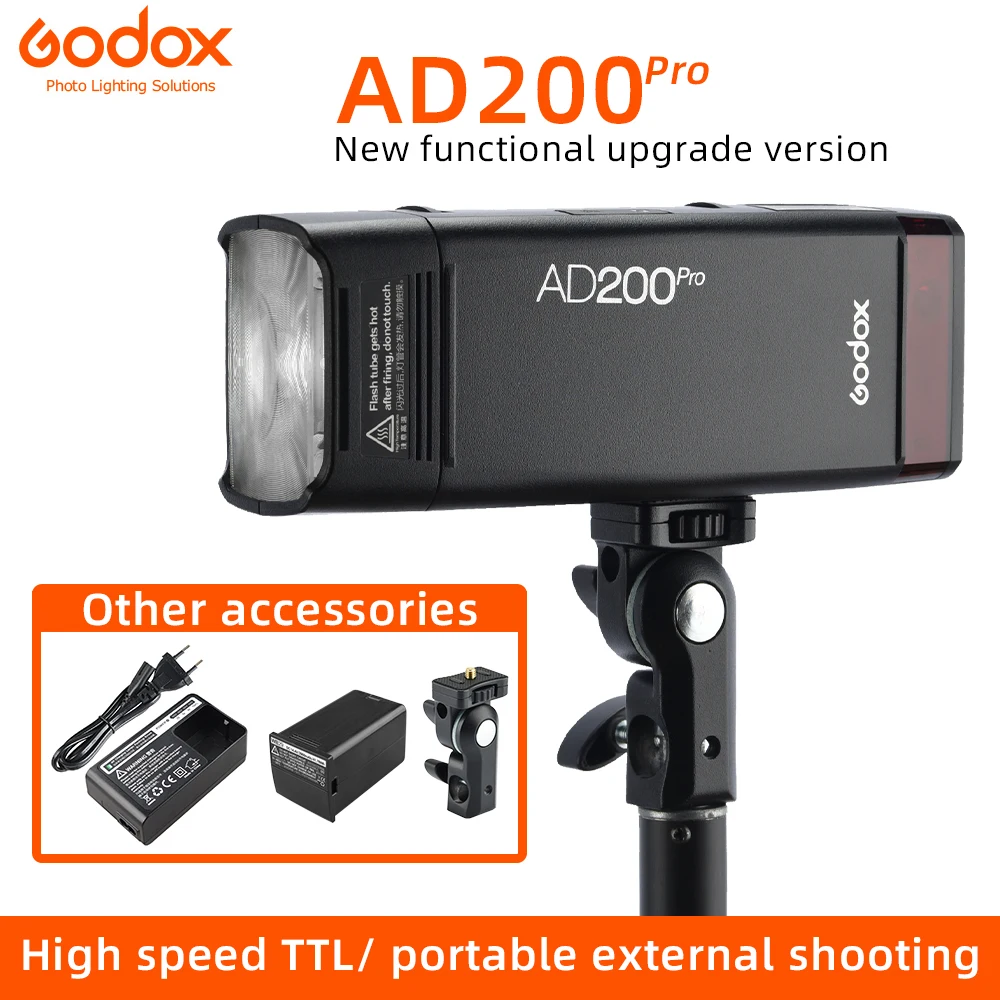 Карманная Внешняя вспышка Godox AD200Pro 200Ws TTL 2 4G HSS 1/8000s с двойной головкой и литиевой