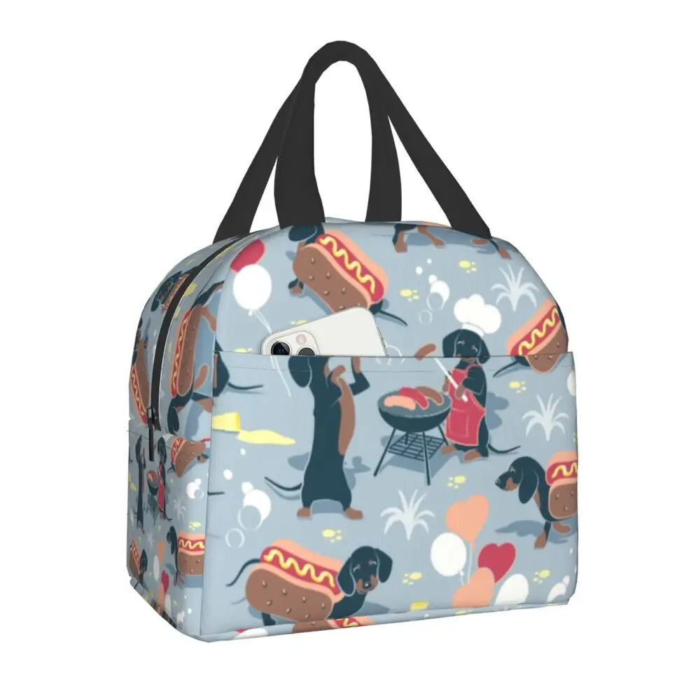 

Собаки породы такса изолированная сумка для ланча для женщин, перезаряжаемый барсук, термоохладитель для сосисок, коробка для бенто, для оф...