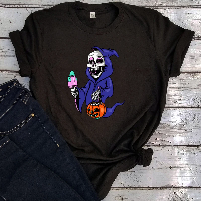 

Женская Винтажная Футболка с принтом черепа и тыквы, на Хэллоуин