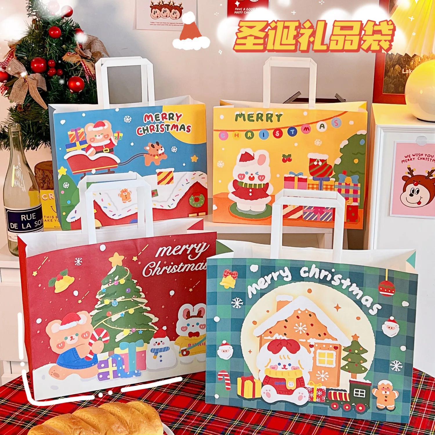 

32x25x11 см 2022 рождественские подарочные пакеты для конфет, печенья, пластиковые пакеты для упаковки печенья, закусок, украшения для рождевечерние, сувениры, пакет для хранения