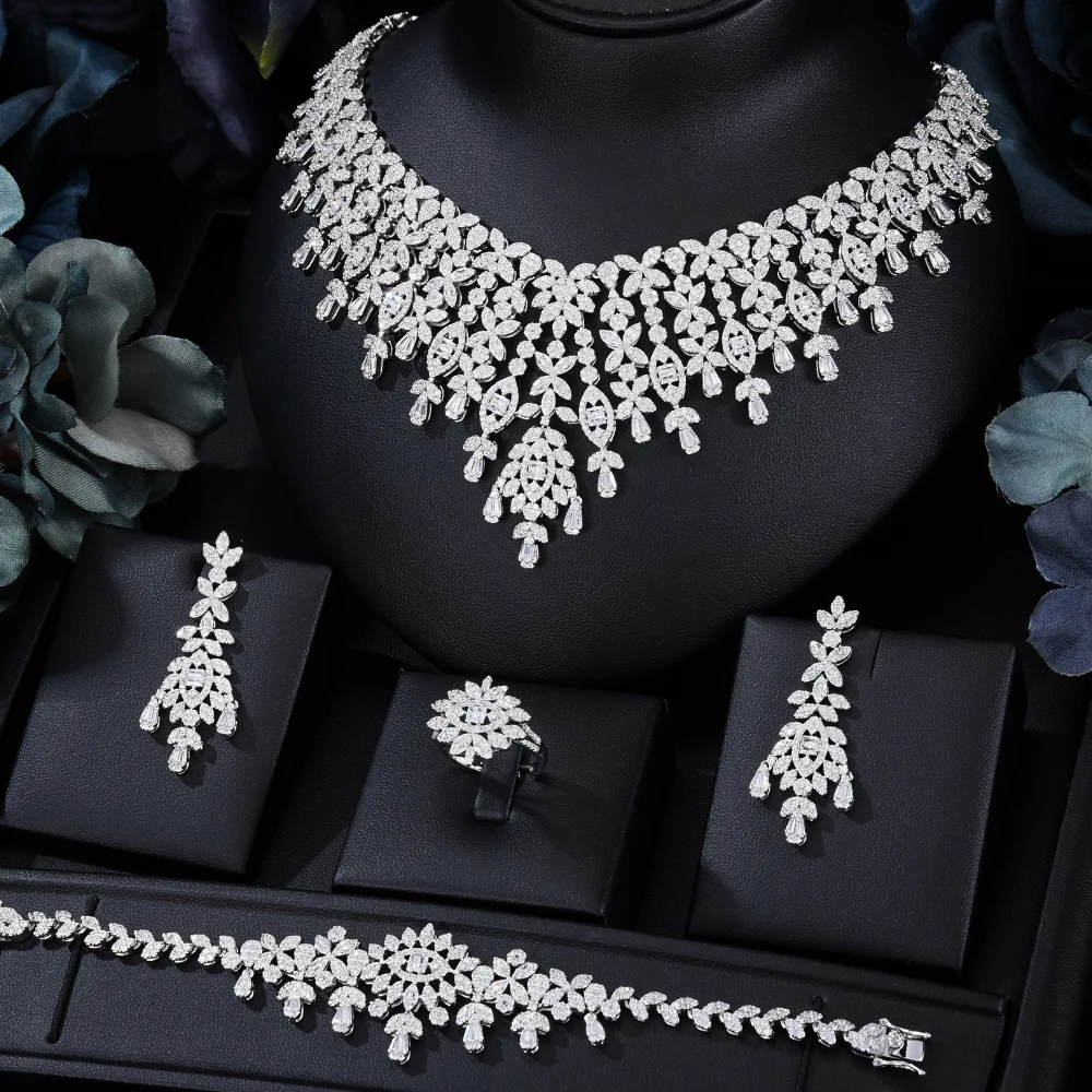 

Soramoore Famous Brand 4PCS Luxury African Jewelry Set For Women Wedding Party Zircon Crystal Indian Dubai Bridal Jewelry Sets