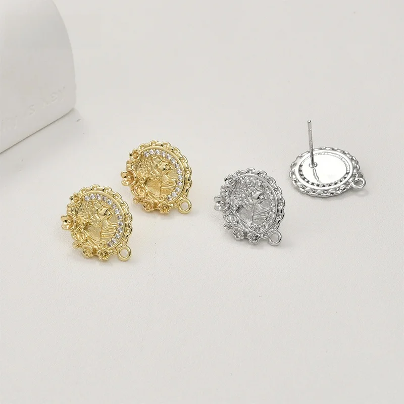 4K Gold Plated Oval Flower Beau Headband Hanging Silver Needle Earrings Stud DIY Homemade Ear Rings Accessories