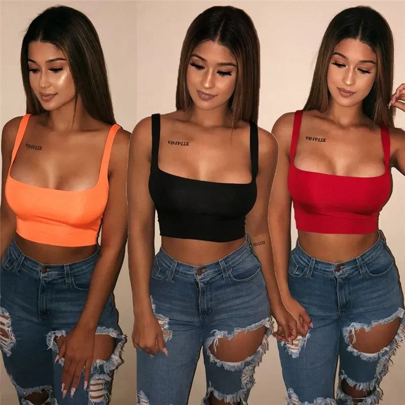 

NEW IN Sexy Women Solid Strappy Tanks Vest Crop Top Summer Sleeveless Slash Neck Tanks Beach Women Sports Tank Tops