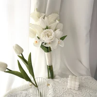 real touch bride bouquet flowers white wedding simulation tulip calla lotus bouquet couple bridesmaid bouquet de mariage mari%c3%a9e