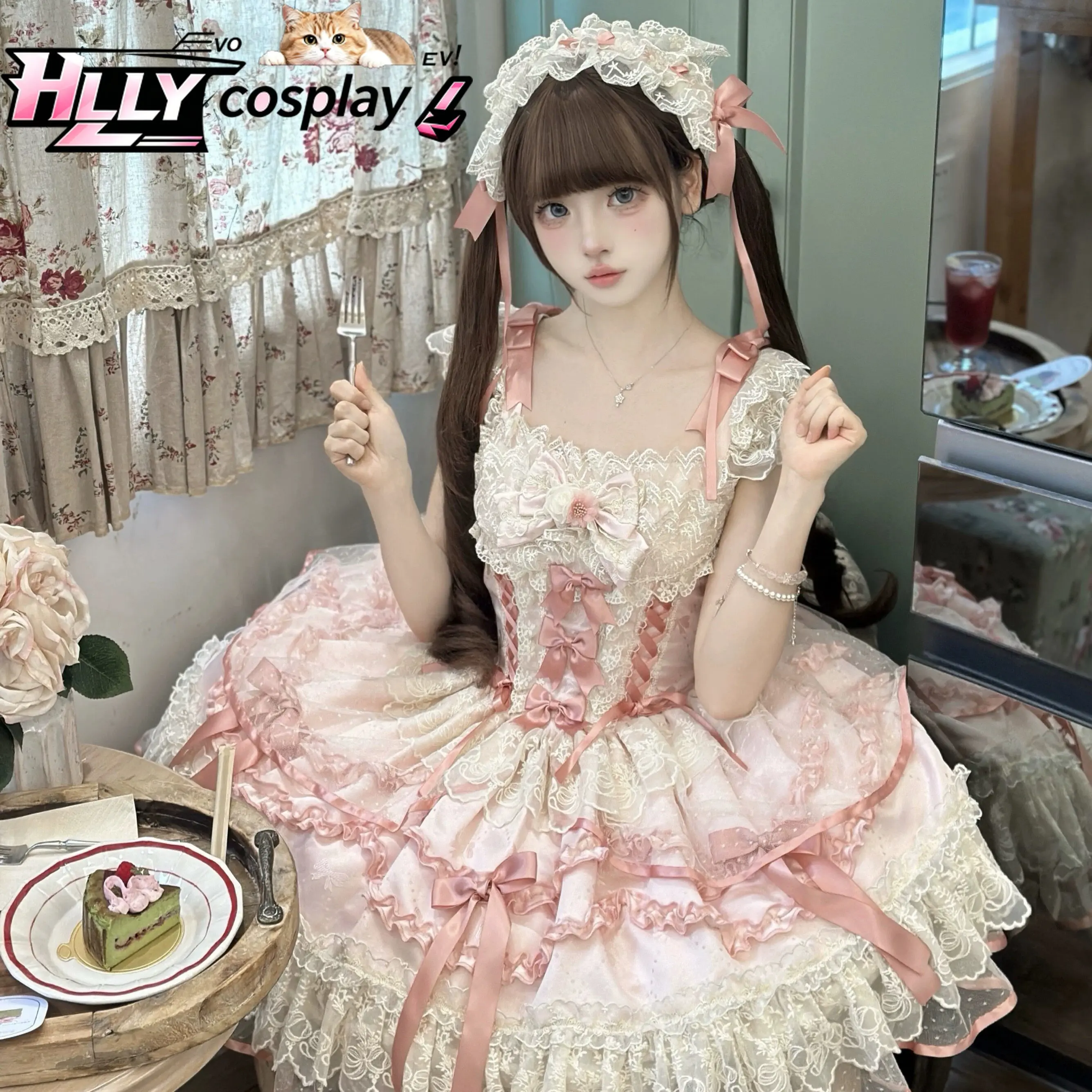 Фото Новое платье JSK в стиле Sweet Lolita Balletcore, светло-голубое с белыми оборками, кружевом, бантом, пышное, с завышенной талией, на бретельках, в стиле принцессы №2