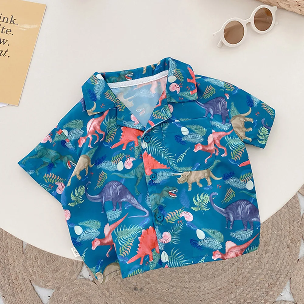 

Boys Short Sleeve Tops Polyester Turn-Bown Collar Fashion Beach Kids Blouses And Shirts Childrens Summer Clothing