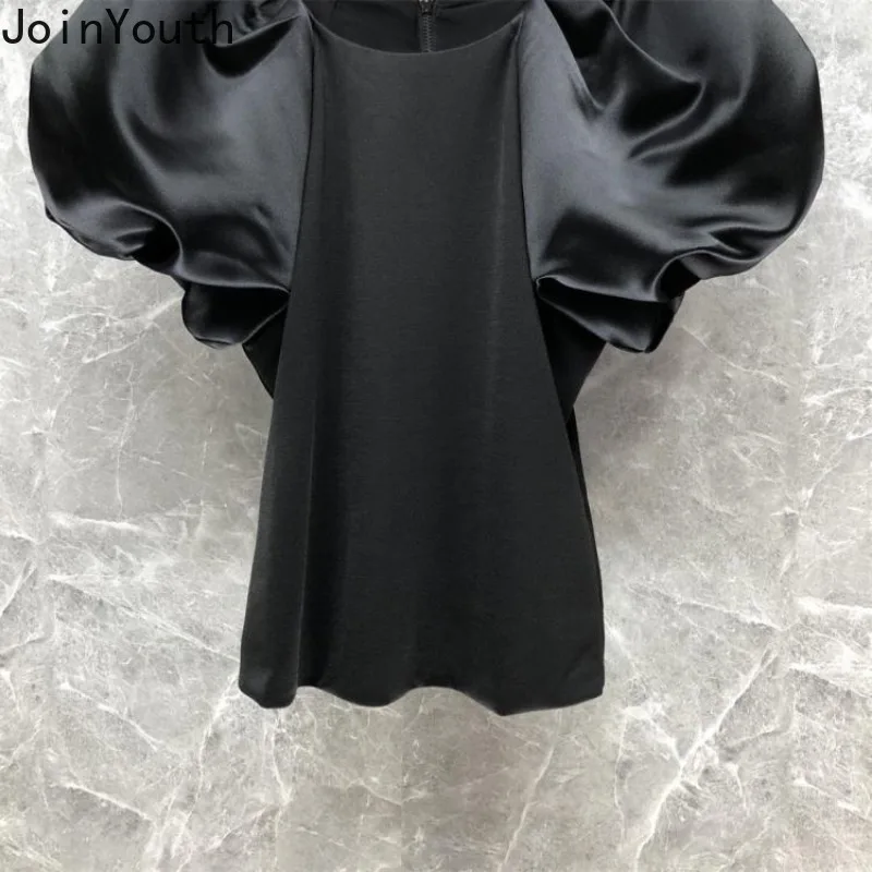 Блузка женская с пышными рукавами и круглым вырезом облегающая в Корейском стиле