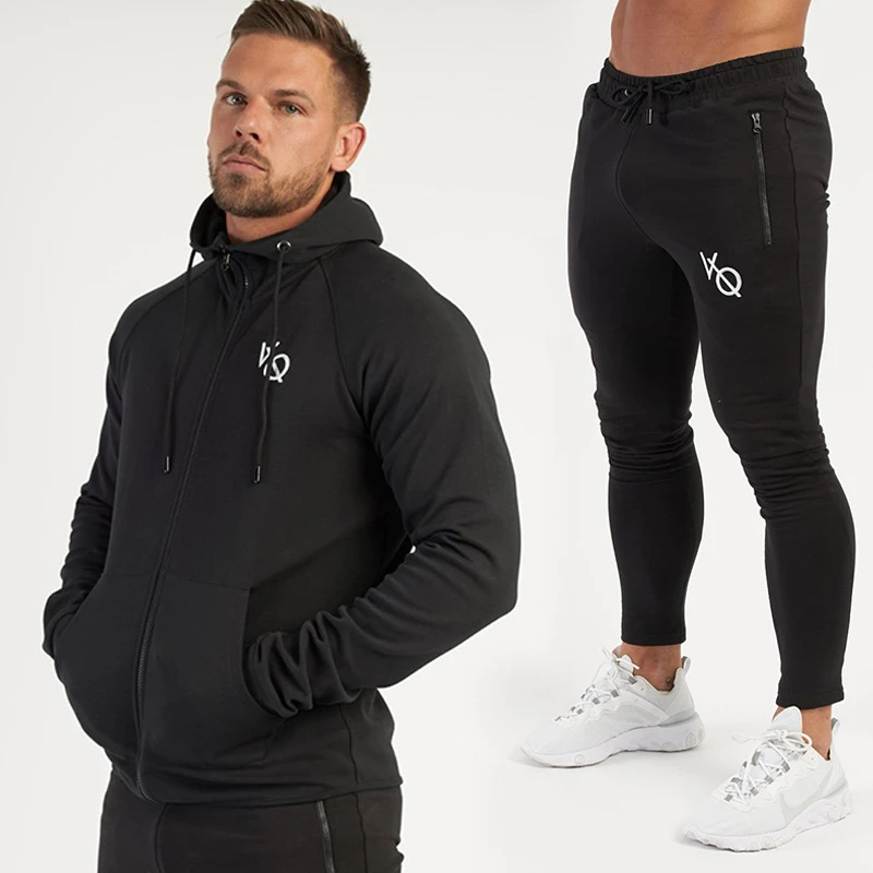 Men's Tracksuit Cotton Embroidered Cardigan Hoodie Sweatpants Two-Piece Set Joggers Gym Running Training Bodybuilding Sportswear