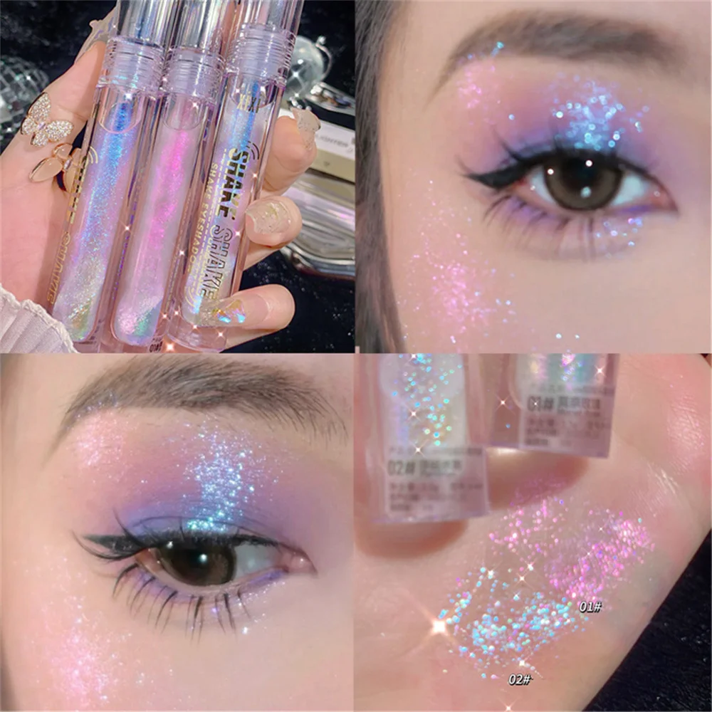 

2 Color Glitter Liquid Eyeshadow Highlighter Makeup Multifunctional Liquid Eyeshadow Eyeliner Waterproof Pearl Brighten Shine