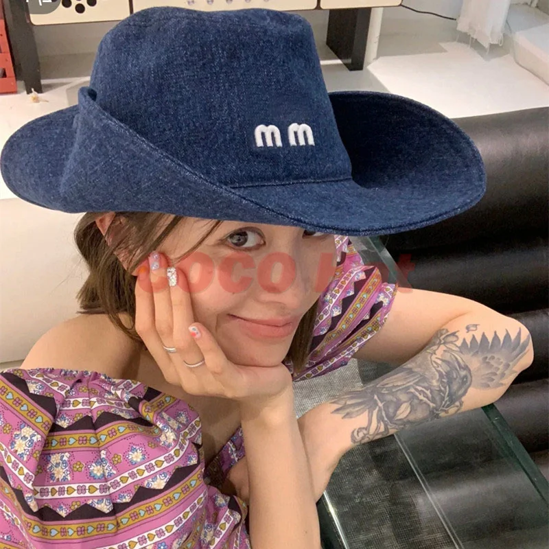 

Denim Bucket 696121 Hat Fashion Embroidery Design Letter Fashion Luxury Fisherman Hat Women's Retro Casual Outdoor Sunshade Hat