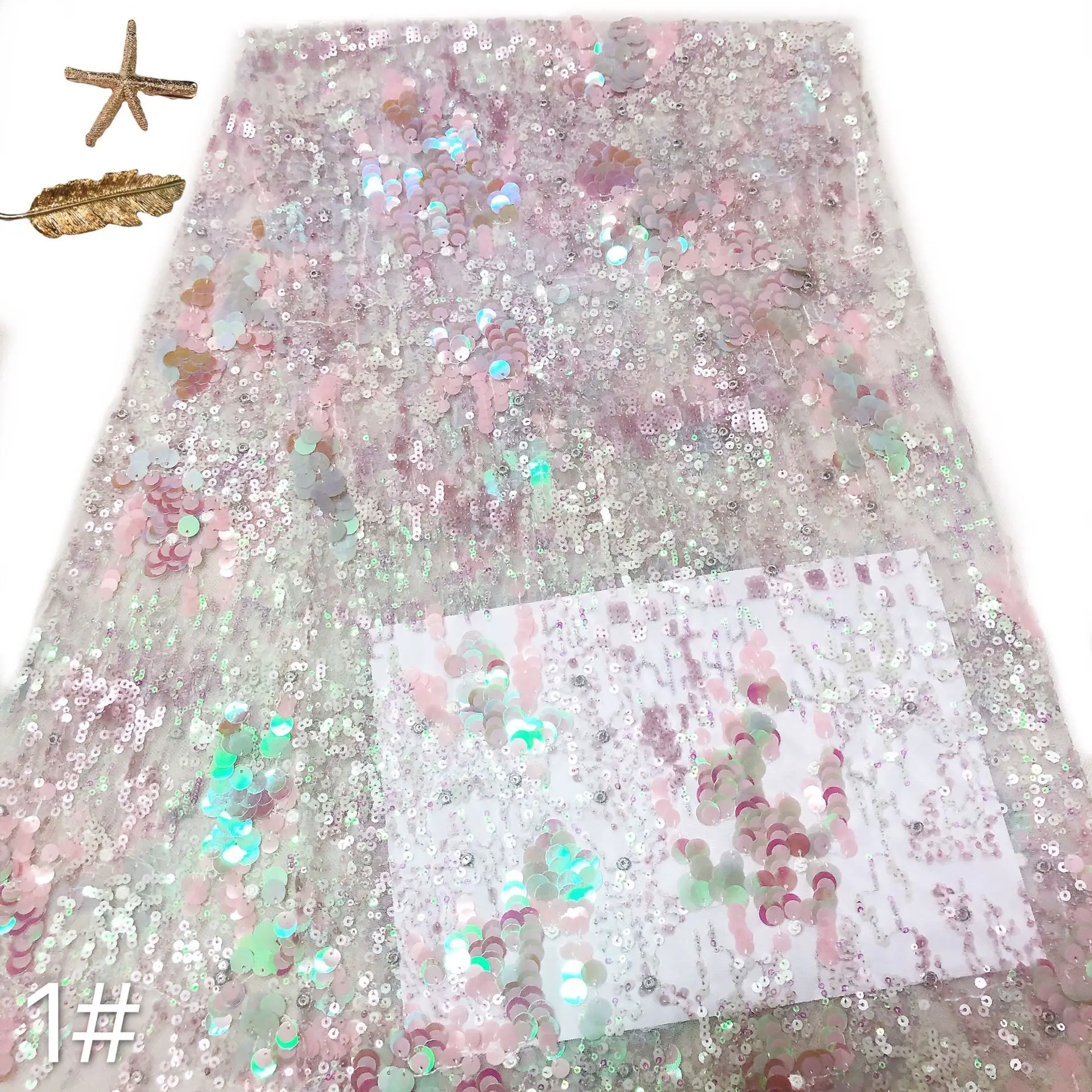 

Designer Lace Fabric Sequins Lace Beaded Pearl Fabric Crafts For Evening Dress Sewing Cloth By The Yard