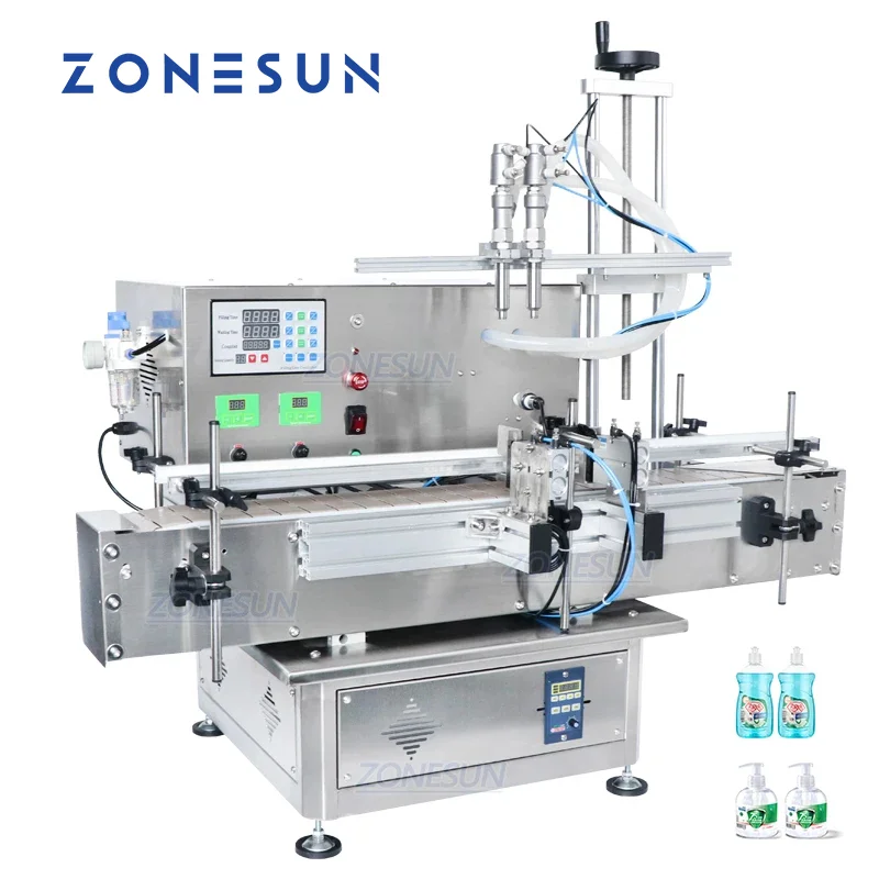 

ZONESUN Filling Machine 2 Nozzles ZS-DTDP20-2 Pneumatic Automatic Gel Liquid Edible Milk Bottle Filler Jar Packaging Machinary