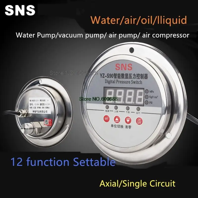 

YZ-S90 Stainless Steel Pressure Switch Controller Intelligent Digital Display Vacuum Electric Contact Pressure Gauge