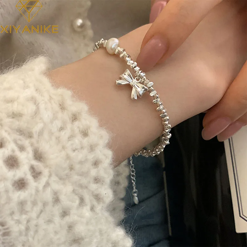 

XIYANIKE Bow Tie Natural Pearl Chain Bracelet For Women Girl Korean Fashion New Jewelry Bosom Friend Gift Party pulseras mujer
