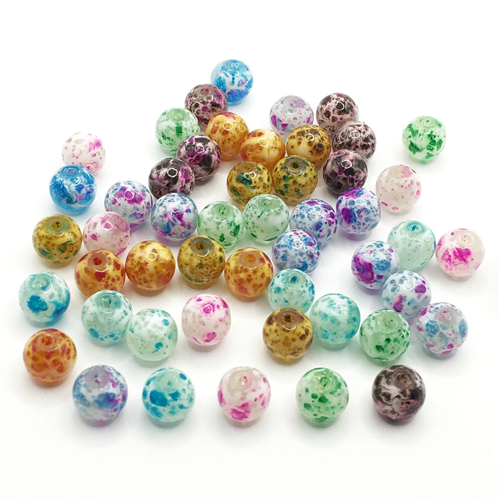 

50Pcs 8mm Glass Loose Spacer Charm Beads Pattern For Jewelry Making Crystal Round Stone Beads DIY Necklace Bracelet Wholesale