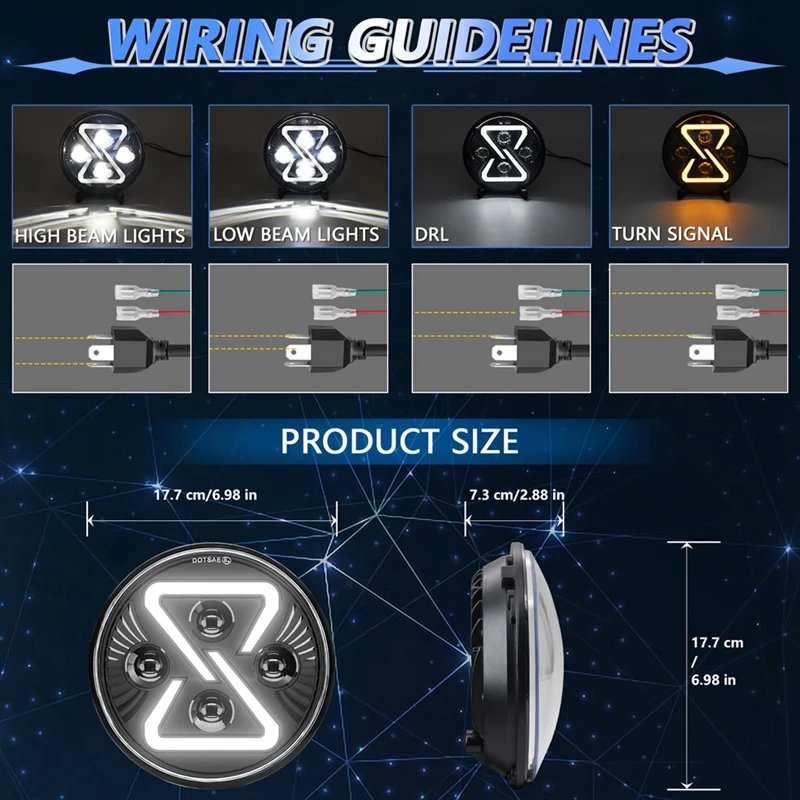 7-дюймовая круглая светодиодная фара 200 Вт 30000LM с желтыми ангельскими глазами для