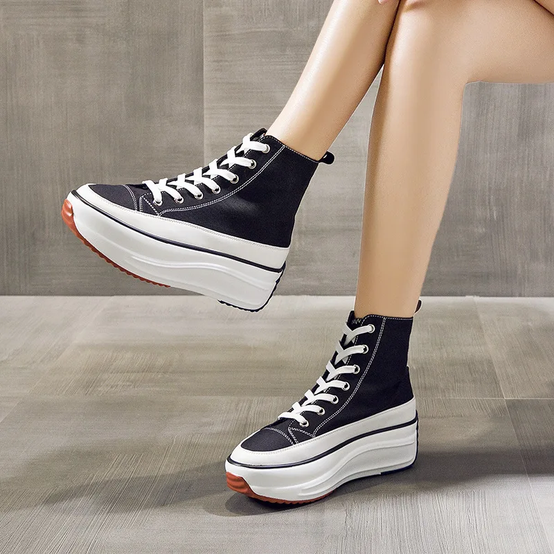 

Women's Shoes 2021 New Spring and Autumn Korean-Style High-Top Canvas Shoes Casual Platform Height Increasing Shoes Cross-Border