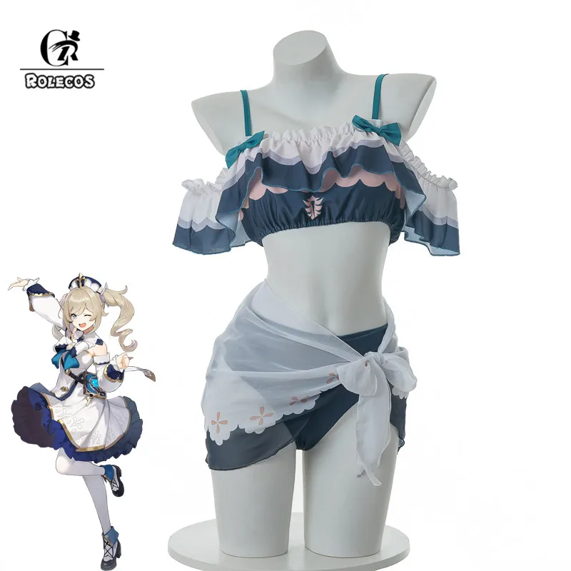 

ROLECOS Barbara Cosplay Costume Game Genshin Impact Barbara Cosplay Swimsuit Sexy Women Swimwear Summertime Dress Halloween