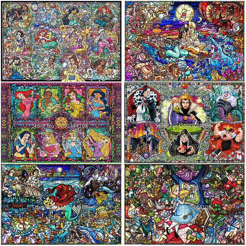 

Disney Villains Princess Puzzle Alice Ariel Jasmine Snow White Jigsaw Puzzles 300/500/1000 Pieces for Children's Handmade Toys
