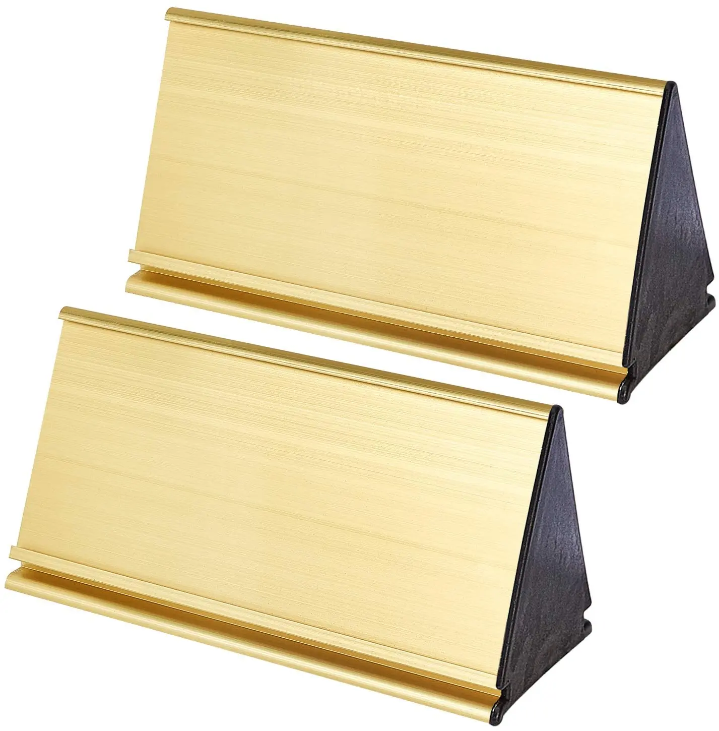 

2 PCS Metal Name Plate Holder 8.4x20cm Double Sided Triangle Aluminum Alloy Golden Name Display Stand