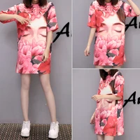 o neck t shirt for women summer short sleeve tops korean fashion polyester casual hand painted loose houthion