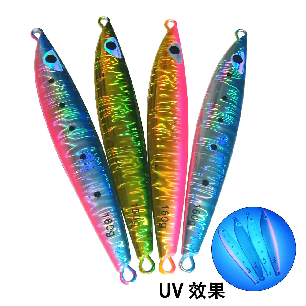 Enlarge AS Slow JIg Lure Fishing Angler UV Glow Jig 3D Print 130g160g Metal Hard Bait Sinking Seabass Jigging Pesca Bait