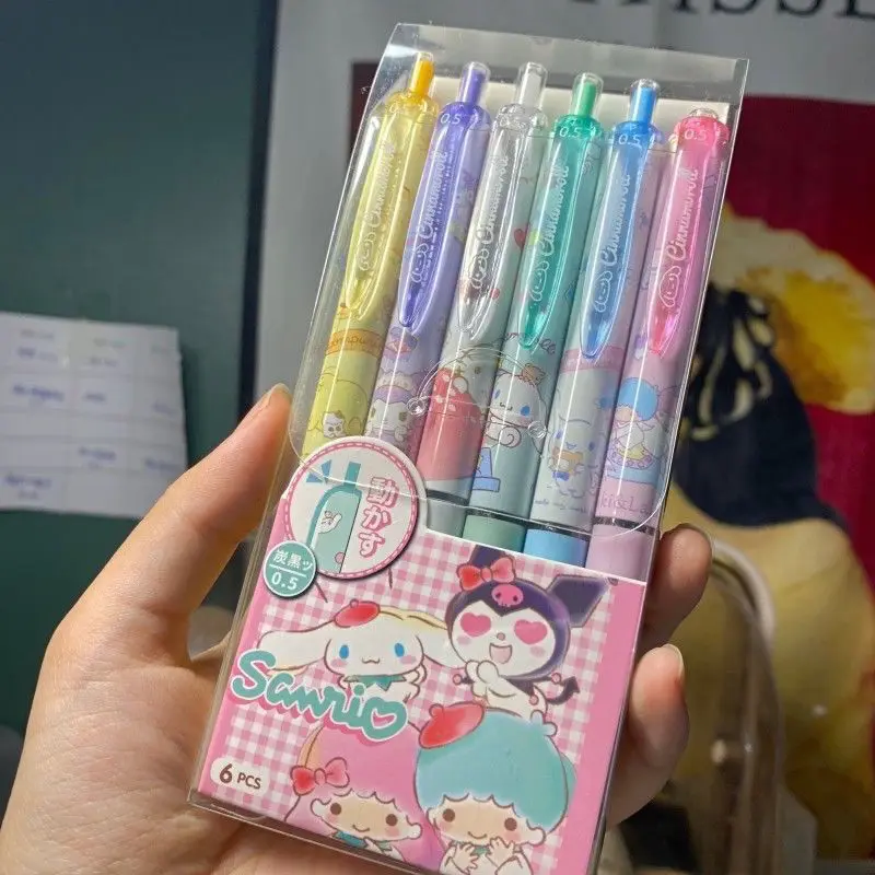 

6pcs Anime Sanrio Limited Gel Pen Kawaii Cinnamoroll Kuromi Hello Kitty My Melody Little Twin Stars Girl Heart Press Student Pen