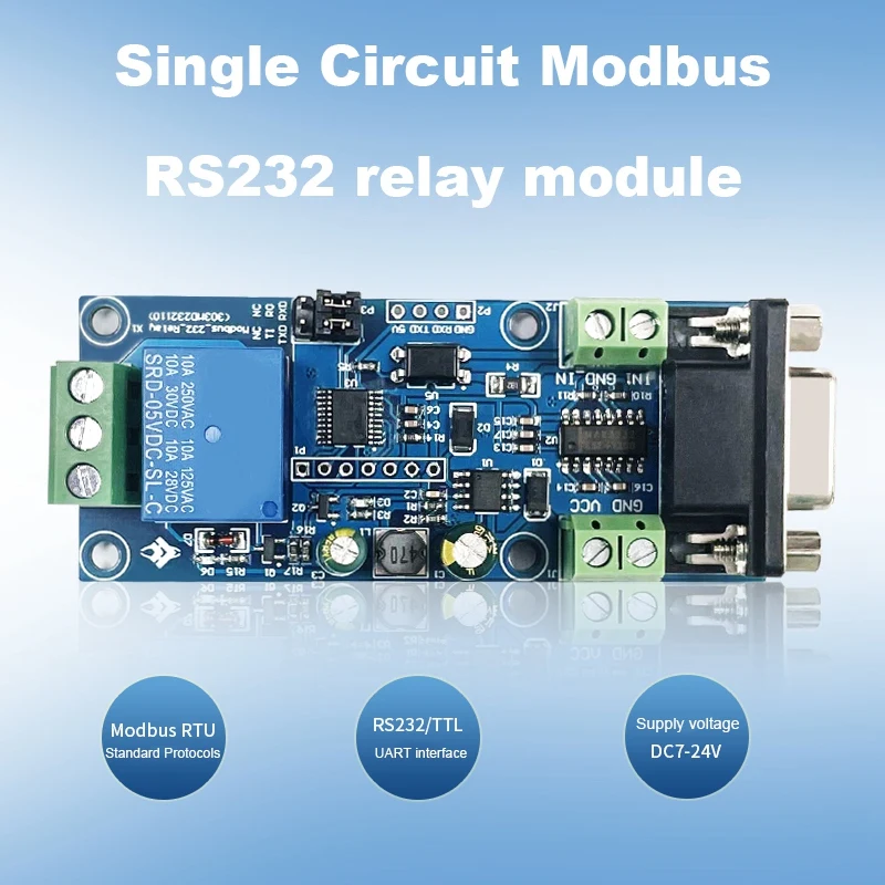 

Блок питания Modbus RTU, однорелейный модуль постоянного тока 7-24 В, поддержка интерфейса RS232/TTL UART для бытовой техники