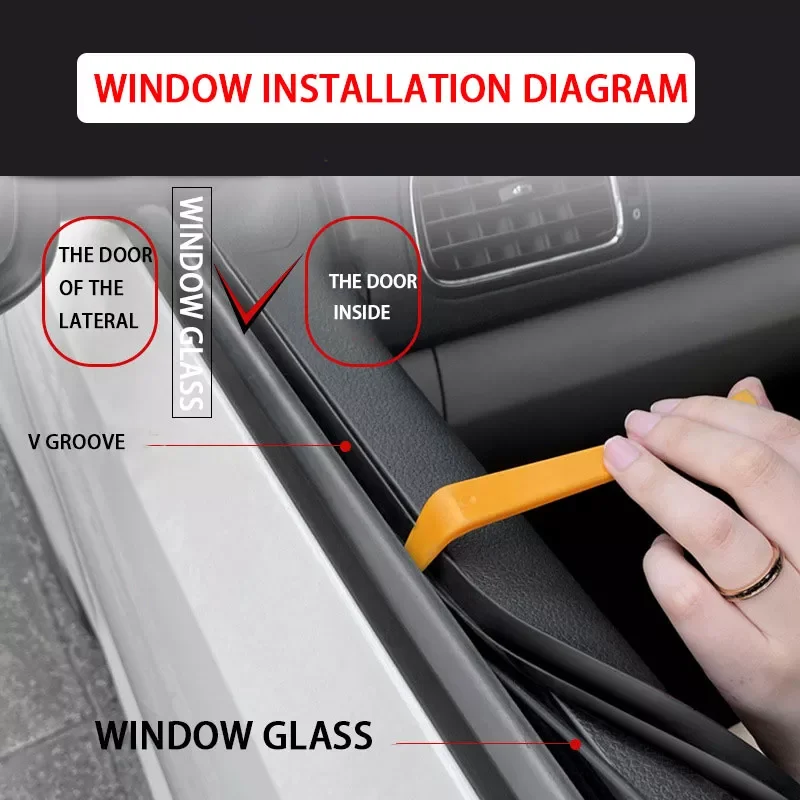 

AUTO PARTS V Shape Car Side Window Seal Strip Noise Insulation Car Window Lift Sealing Strips Auto Rubber Side Window Filler Wea