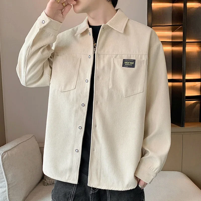 Вельветовая рубашка с длинным рукавом в гонконгском стиле для мужчин новая