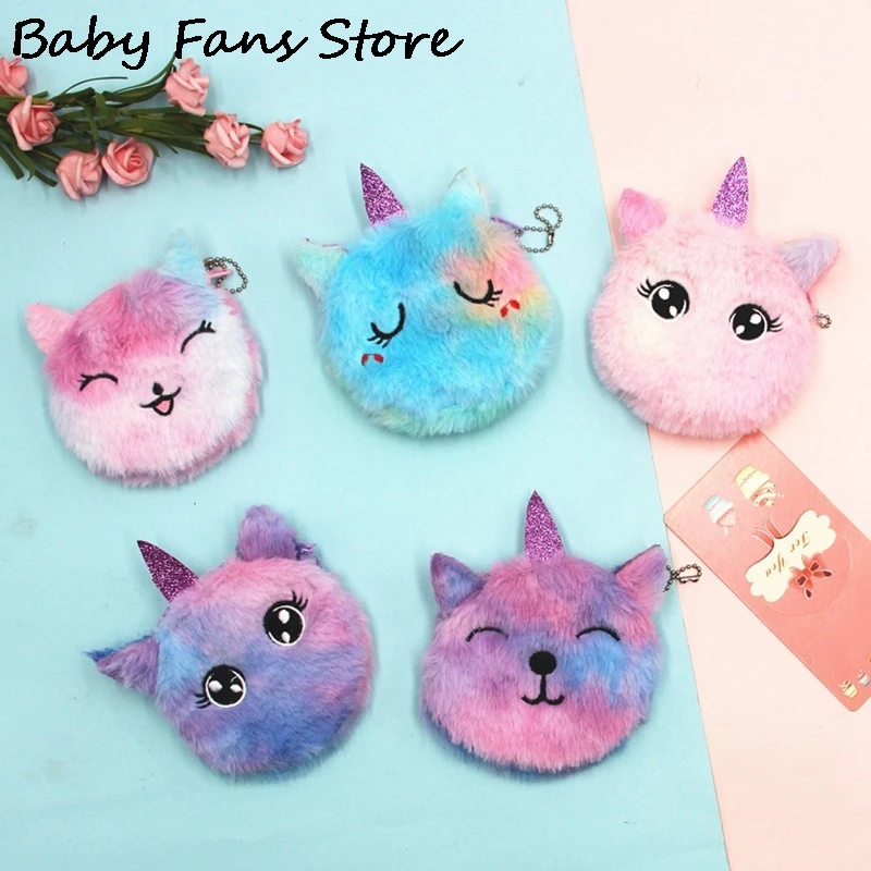 

Mini Unicorn Coin Purse Cartoon Cat Circle Wallet Children Kids Embroidered Bag Key Earphone Organizer Pouch Embroidered Eyes