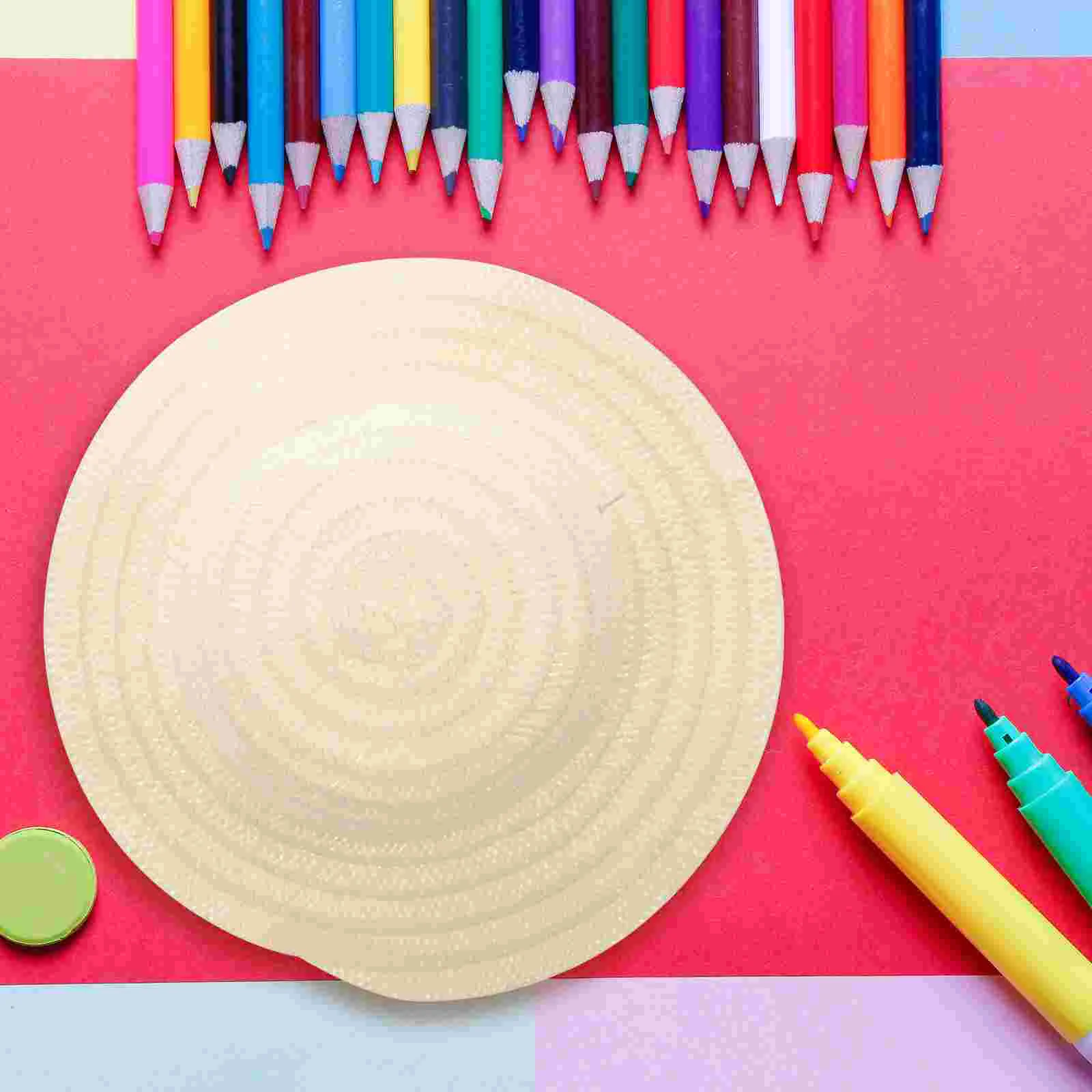

8 Pcs DIY Straw Hat Painting Crafts Kids Wide Brim Unfinished Kindergarten Natural Grass Kit