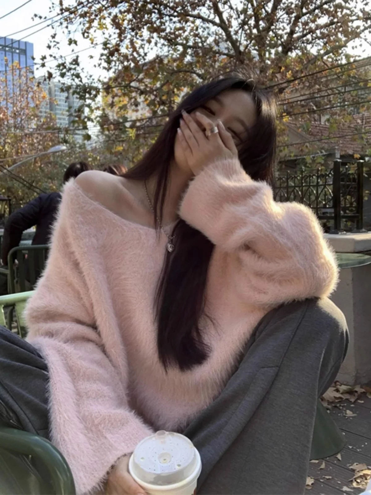 Розовый мохеровый свитер Pure Desire женский свободный средней длины из норки и