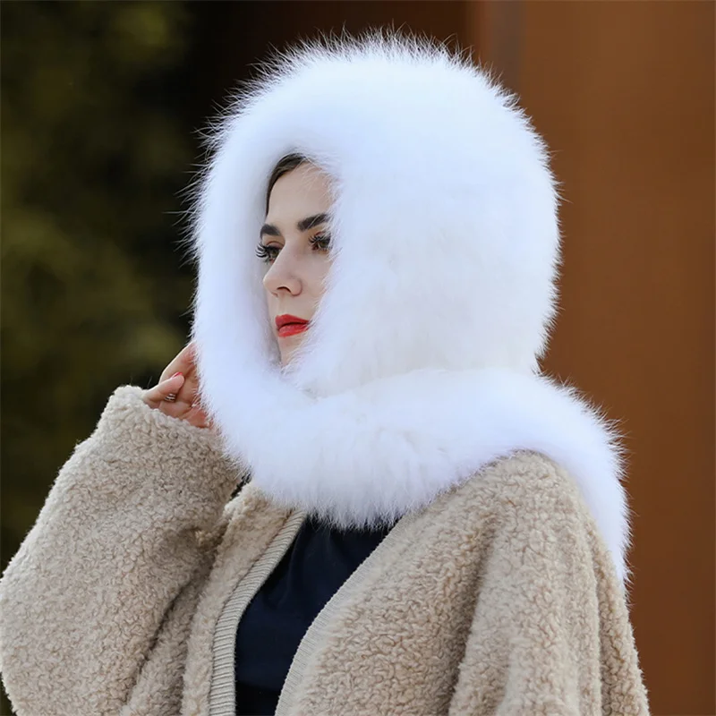 Russian Trendy Fur Hat, Winter High-end Warm Fox Fur Scarf Hat, Luxurious Scarf Hat, Natural Fluffy Thickened Scarf Hat