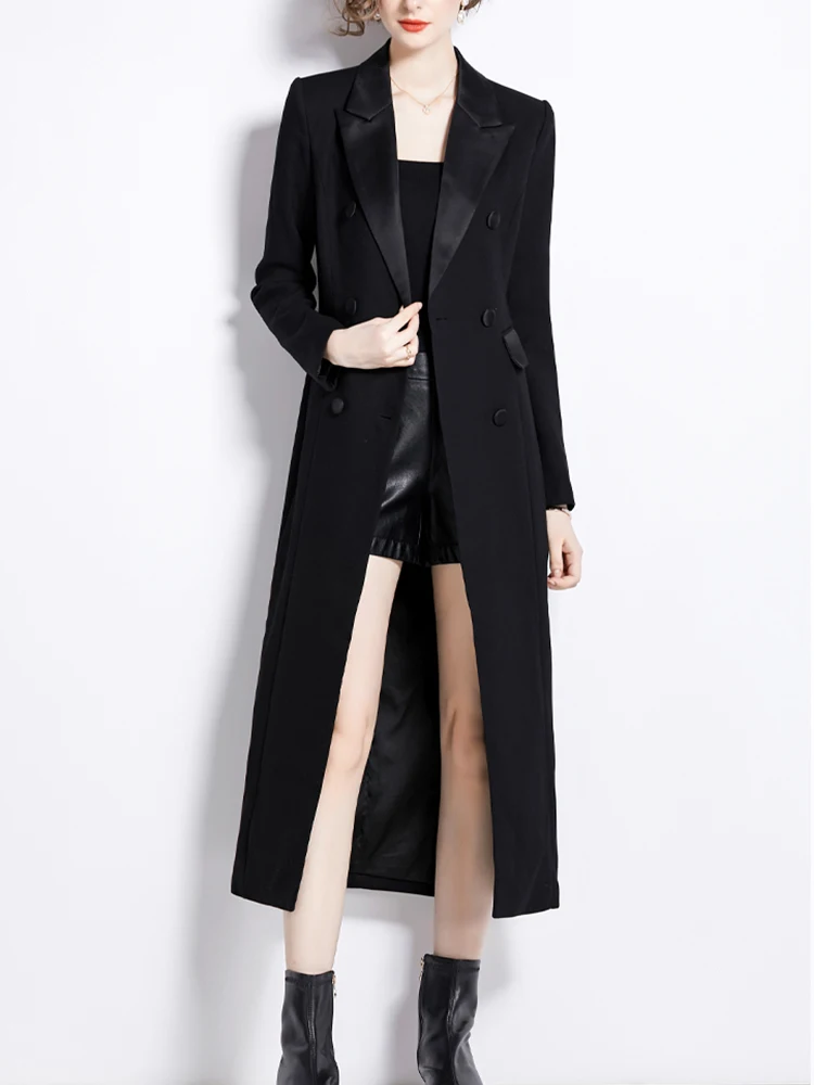 Высококачественный двубортный пиджак с воротником облегающее платье осень 2023