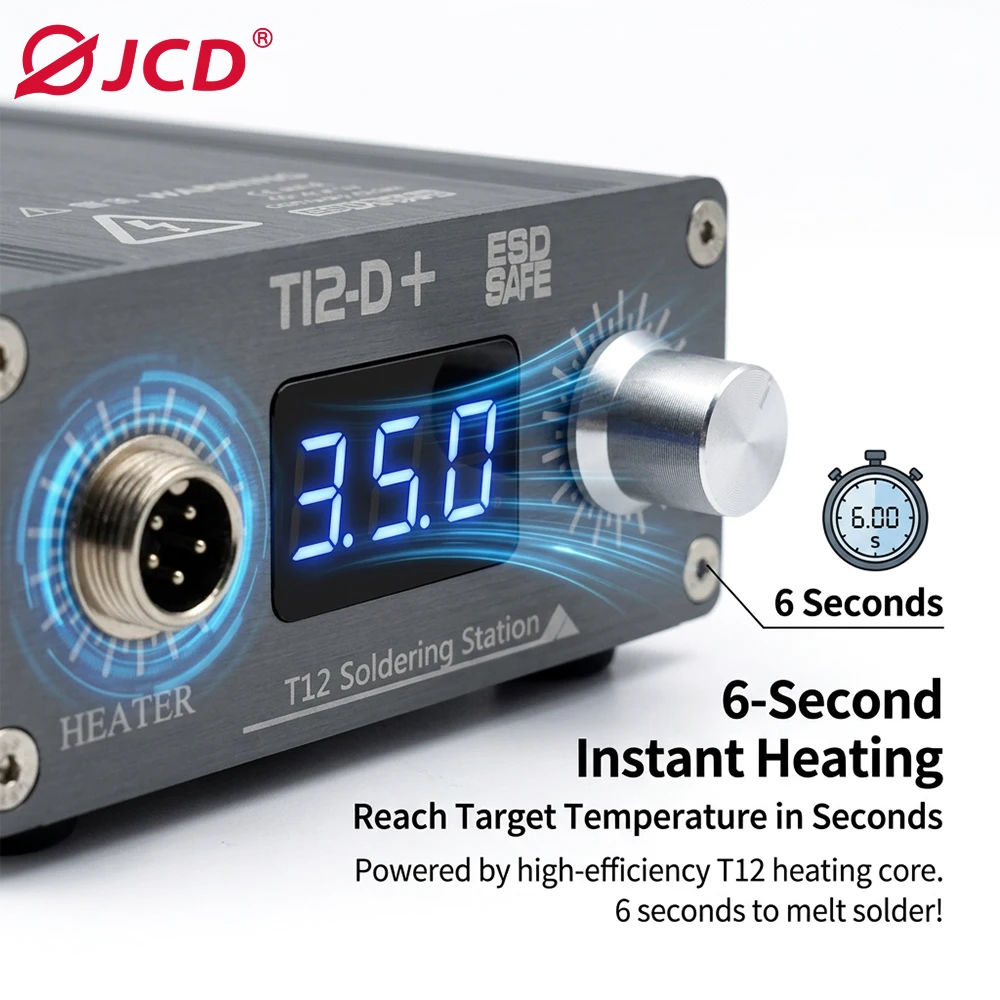 Фото Паяльная станция JCD T12-D+ 75 Вт с LED-дисплеем, регулируемой температурой, антистатическая, для ремонта электроники, печатных плат, SMD №2