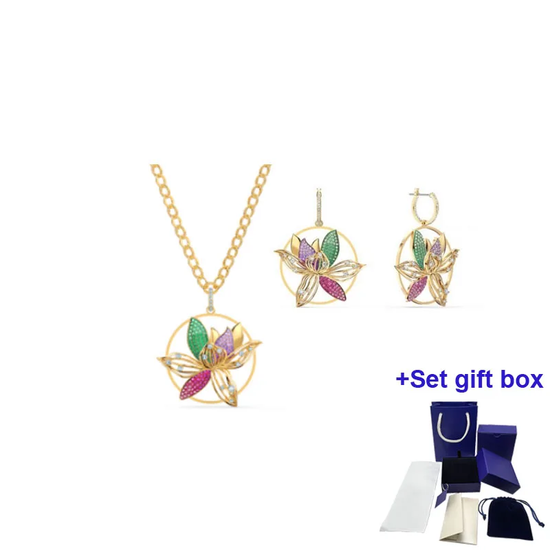 

S Fashionable Novelty High Quality Jewelry Colorful Flower Necklace Stud Earrings Set Fashion Women Jewelry