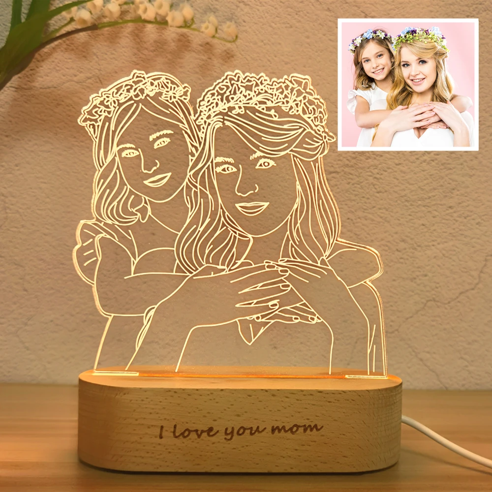 Personalized Custom Photo 3D Lamp Text Customized Bedroom Night Light Mother's Father's Day Wedding Anniversary Birthday Gift