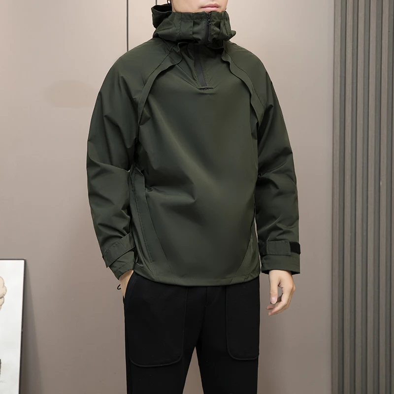 

Новинка 2023, демисезонная Мужская однотонная куртка на молнии с капюшоном, уличная одежда, однослойное Свободное пальто, молодежная ветровк...