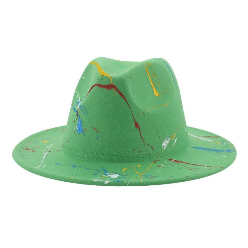 

Fedora Hat Women 2022 New Women Men Fedoras Caps Felted Hat Panamas Splash Ink Graffiti Casual Fedoras Hats Sombreros De Mujer